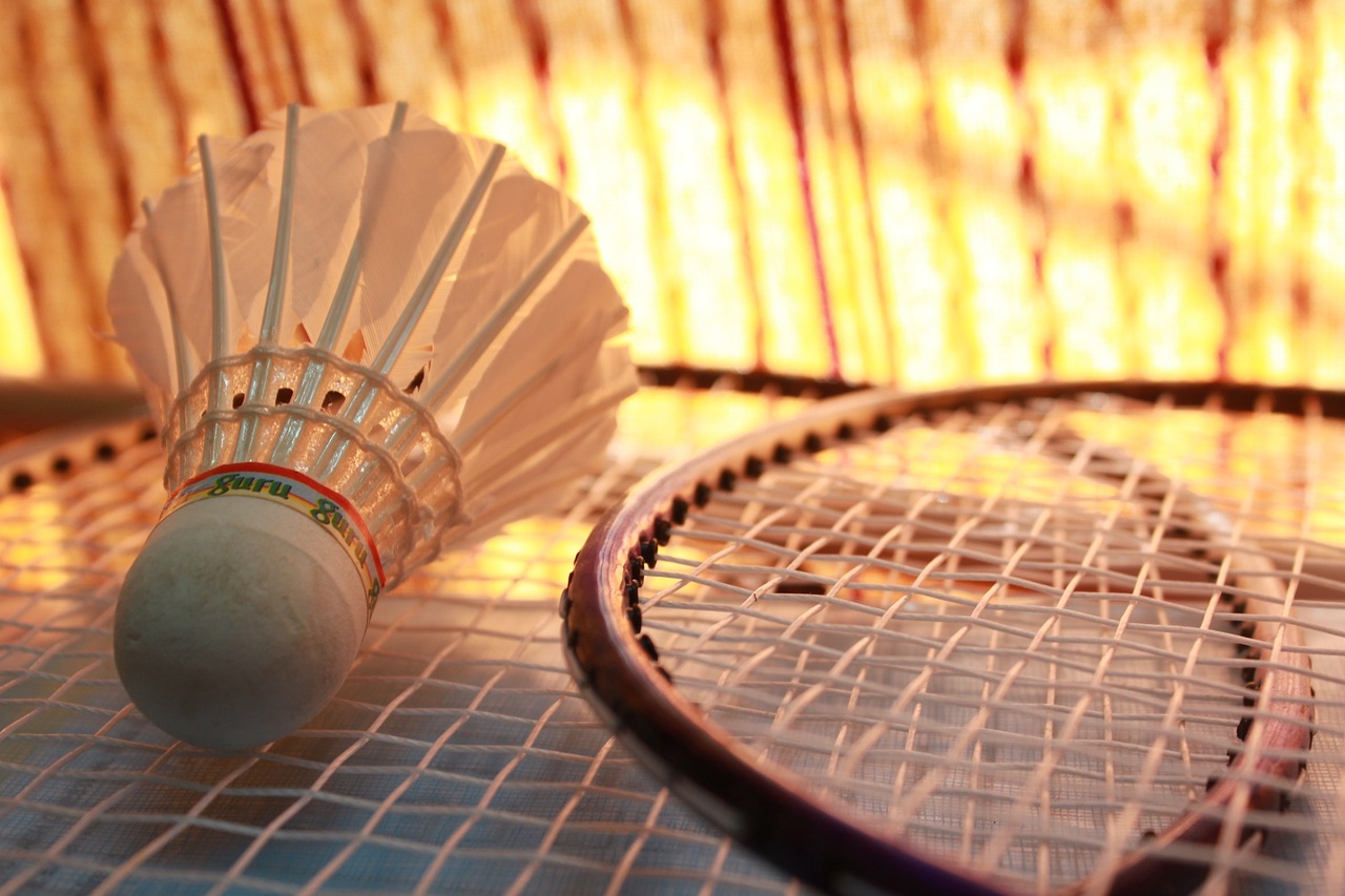 Badminton rackets and shuttlecock.