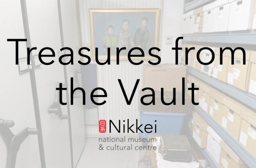 screen shot of the opening graphic of Treasures from the Vault Youtube series with the title over a photo of the vault with boxes.