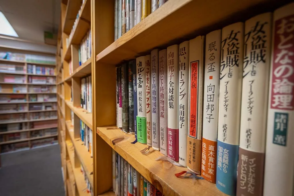 Bookshelf with Japanese books for sale. Photo: Adam PW Smith