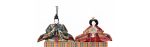 Two Japanese hina dolls against a white background.