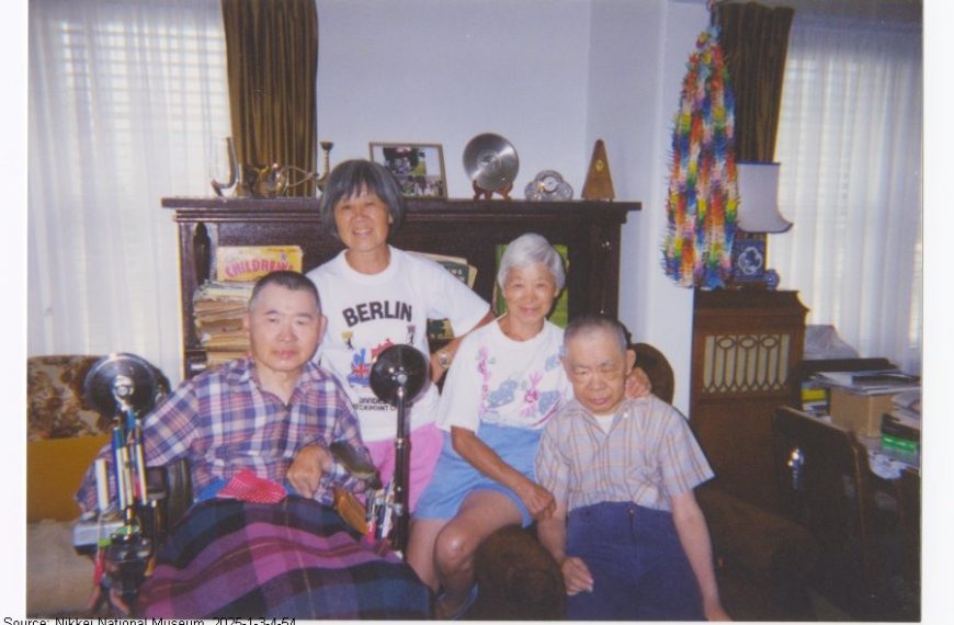 Atsushi, Teruko, Michiyo and Masayuki Uyeda in Front of Piano; Nakusp, BC; 15 July 2001. Uyeda Family of Nakusp collection. NNMCC 2025.1.3.4.54.