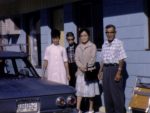Teruko, Masayuki, Yukiye and Yonezo Uyeda on a family road trip in Washington state, 1969. Still from 1968 July 1st Winter - 1969 Spokan July 1st; 1968-1969. Uyeda Family of Nakusp collection. NNMCC 2025.1.8.1.17.